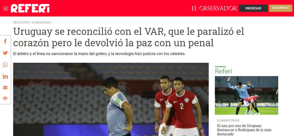 adnradiochile's tweet photo. FOTOS | Prensa uruguaya tras el triunfo ante Chile: "Uruguay se reconcilió con el VAR" https://t.co/H4JgIFwwTx #ClasificatoriasEnADN https://t.co/bgSwascRSp