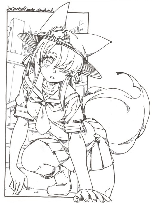 【作業中】唐突に描き始めた線画。
#線画 #狐娘 
