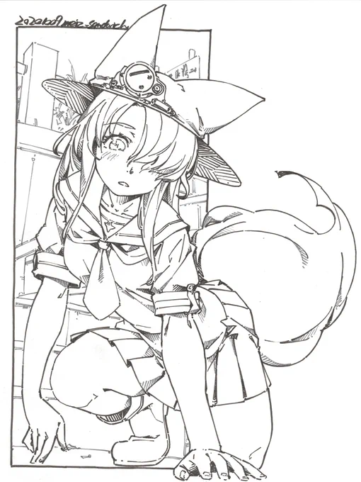 【作業中】唐突に描き始めた線画。
#線画 #狐娘 