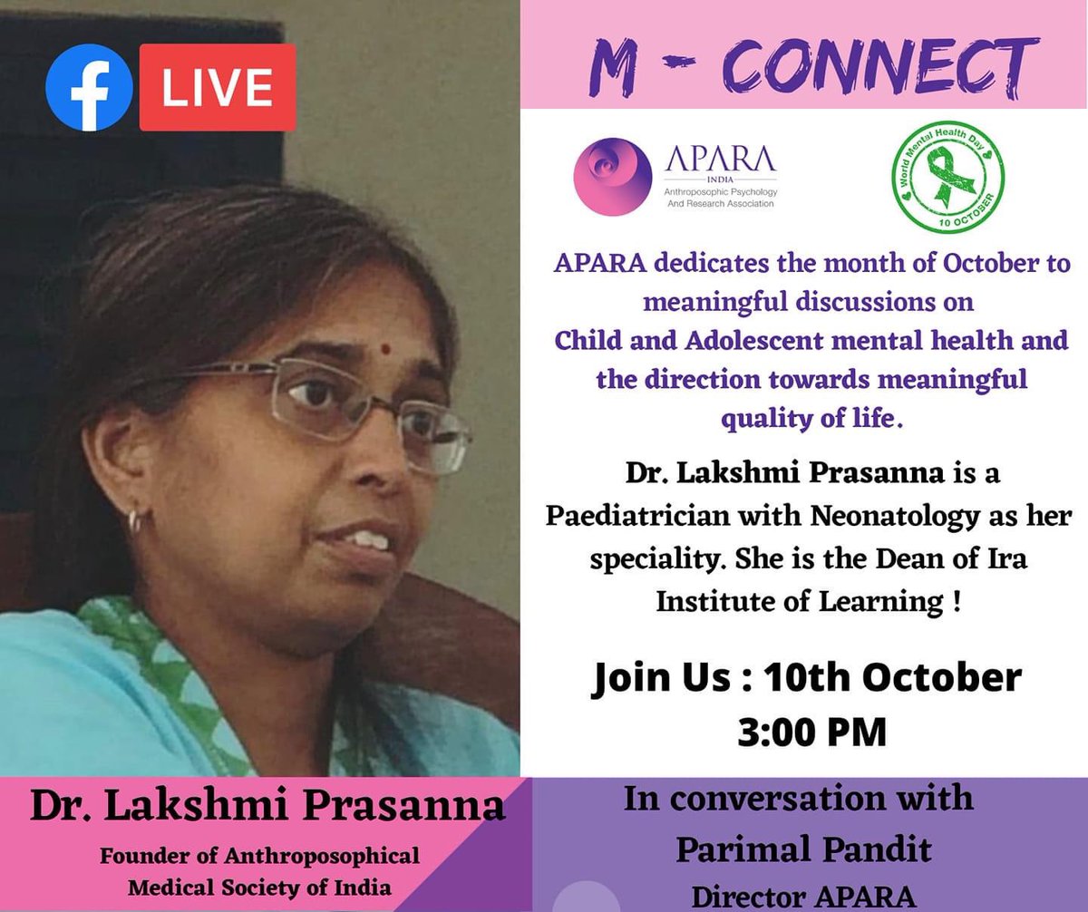Understanding how Health giving Education can help us pave a path for the mental health of our children and adolescents.#mentalhealthday #anthroposophicpsychology  #mentalhealth #childrenmentalhealth  #Apara <a href="/InamdarSuchitra/">Suchitra Inamdar</a> <a href="/kavita_anand/">Kavita Anand</a> <a href="/TalwaiSarita/">Sarita Talwai</a> <a href="/vishnu_agni/">Vishnu Agnihotri</a> @docbhooshan