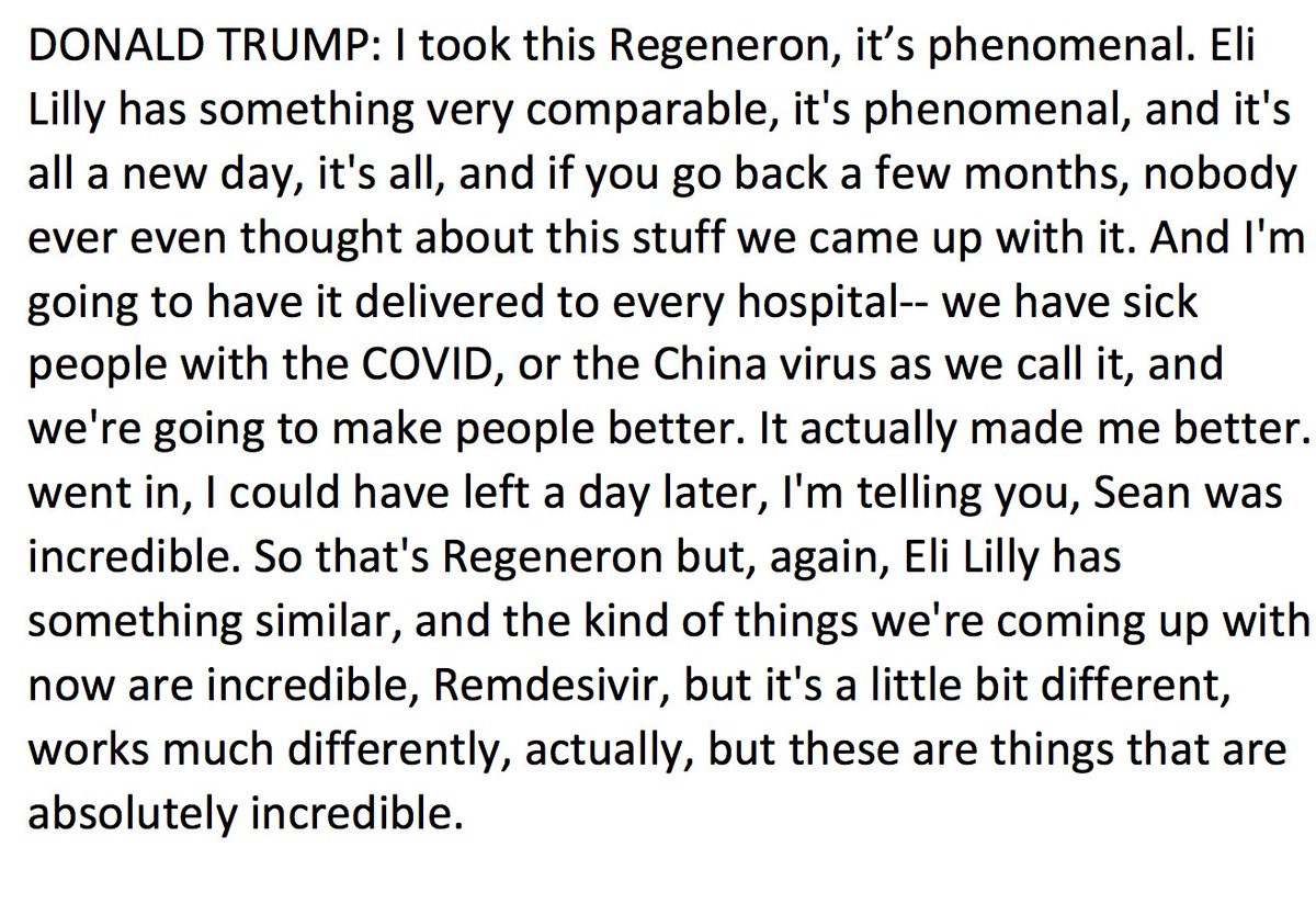 Sean Hannity asked President Donald Trump if he'd tested negative yet for Coronavirus, and the President refused to answer, instead leading Hannity on a segue on the experiemental drugs he's been treated with