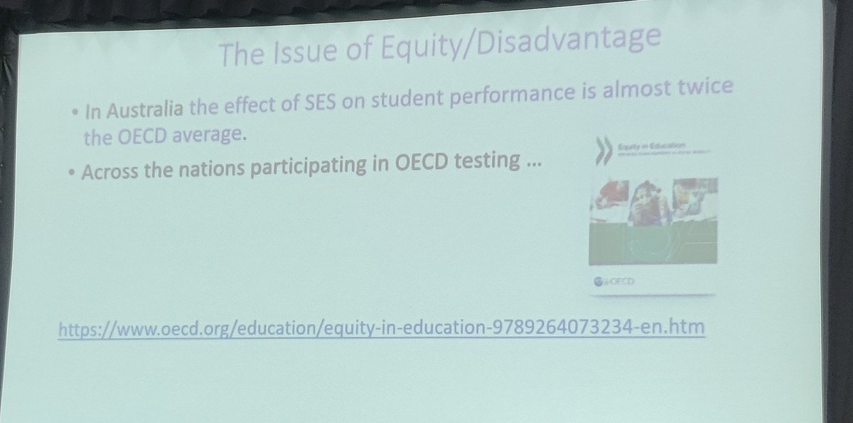 @sdinhamunimelb providing a great reminder of why we do the work we do; too much variation in educational outcomes in Australia can be predicted by SES. #SBPPerth