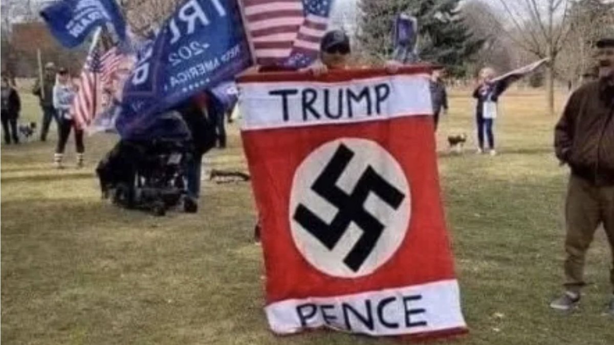 Leslieoo7's tweet photo. @DonaldJTrumpJr I have never seen a Biden flag with a swastika flag. https://t.co/rkv3DU0lB2