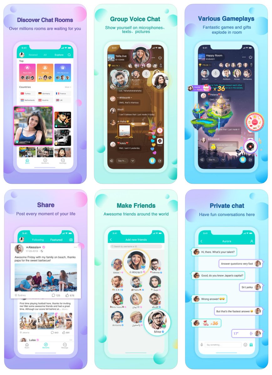 The initial app Yalla has a UI that's voice-first and revolves around voice group chats. Its described as "bringing offline user behaviors online".It includes things like photo uploads, a friend feed, online / offline events and messaging. This likely increases the stickiness.
