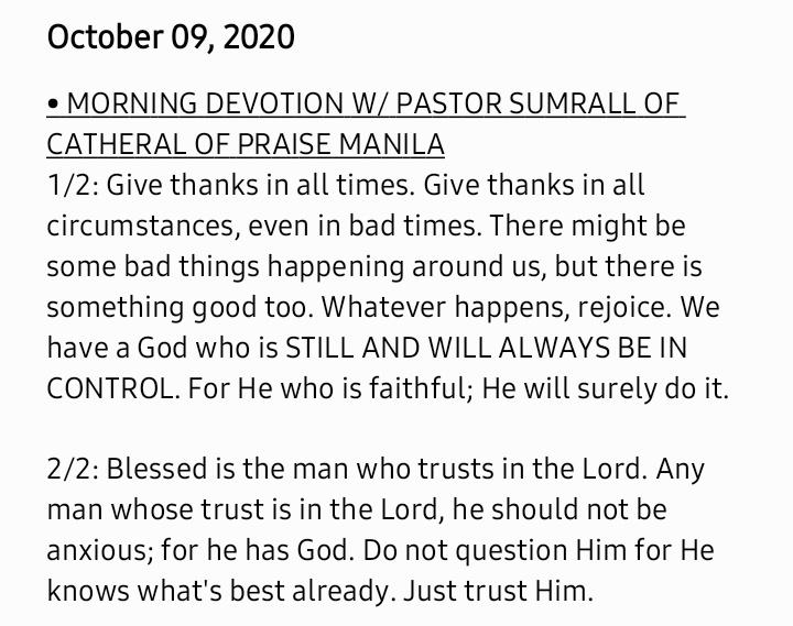 OCTOBER 9 MORNING DEVOTION: 