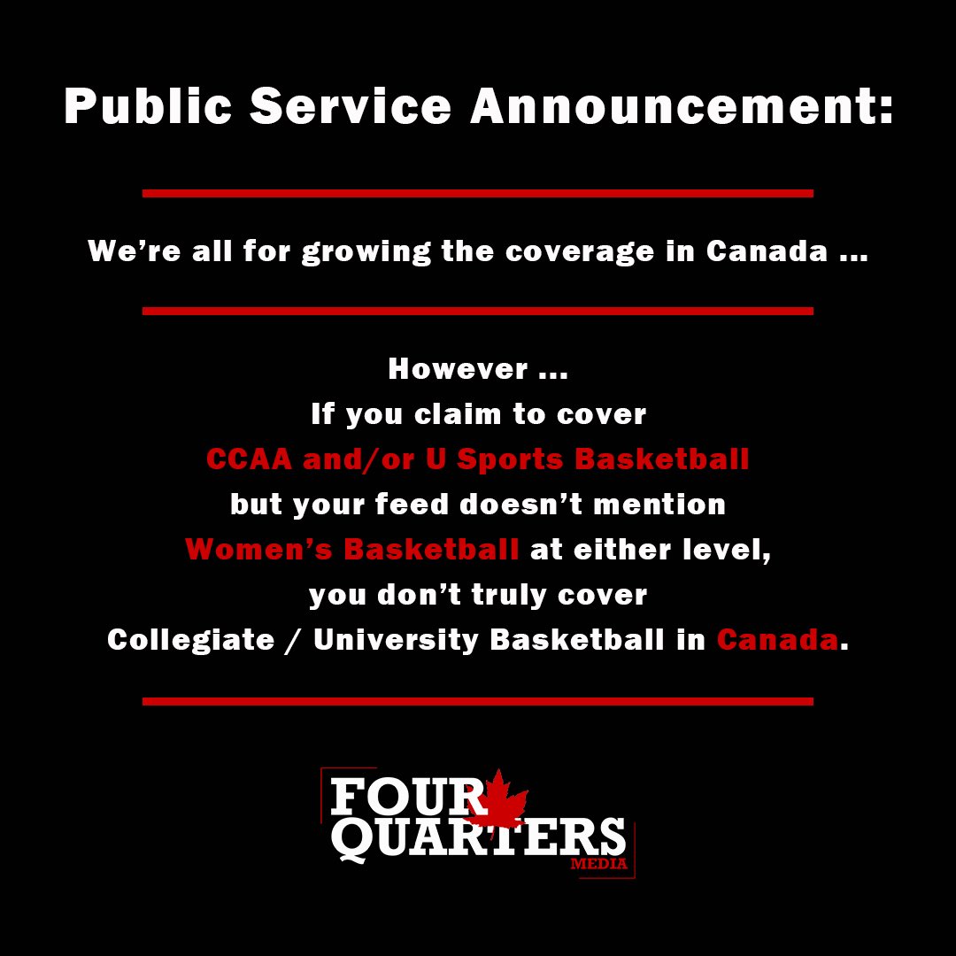 We’re waiting for the day that ‘coast to coast coverage’ means both Men’s AND Women’s Basketball in Canada.

It’s time to give CCAA &amp; U Sports Women’s Basketball the level of respect, admiration, and attention that the players, coaches, and programs all deserve!

#SpreadTheWord
