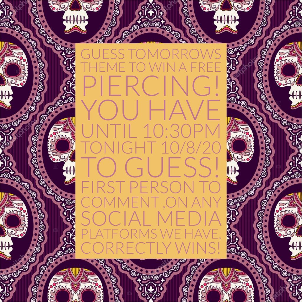 Lacatrinatatto1's tweet image. Take a shot at to win a free piercing by simply guessing what tomorrow’s 31 days of horror theme is!!

Comment what you think the theme is and the first person to guess it correctly through Instagram, Facebook, or Twitter! There will be only one winner ! 

#houstontattooshop