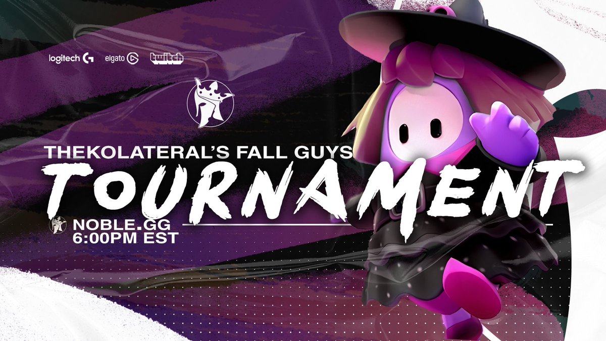 NobleGG's tweet photo. ⚠️ TOURNAMENT INCOMING ⚠️

Watch 16 participants try not to fall in @TheKolateral's Fall Guys tournament. Casted by @TheKolateral &amp; @Pro_Kesadia! Stay tuned to see who comes out on top.

📺 https://t.co/FWi9NqZA2u 
🎨 @devildogearring 

#StayNoble👑 https://t.co/x3Q9yZXamw