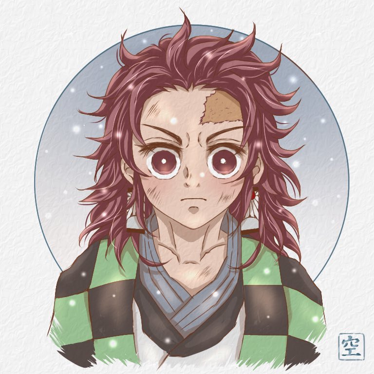 明日はいよいよ地上波 兄妹の絆 記念して 長髪炭治郎 空のイラスト