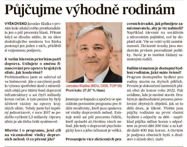 jaroslav_klaska's tweet photo. Před druhým kolem senátních voleb jsem poskytl rozhovor pro MF Dnes. V novinách vyšla jeho zkrácená verze. Celé znění si můžete přečíst na mém webu🌐: https://t.co/Rv7E7rtayv https://t.co/Fl3irUudsZ