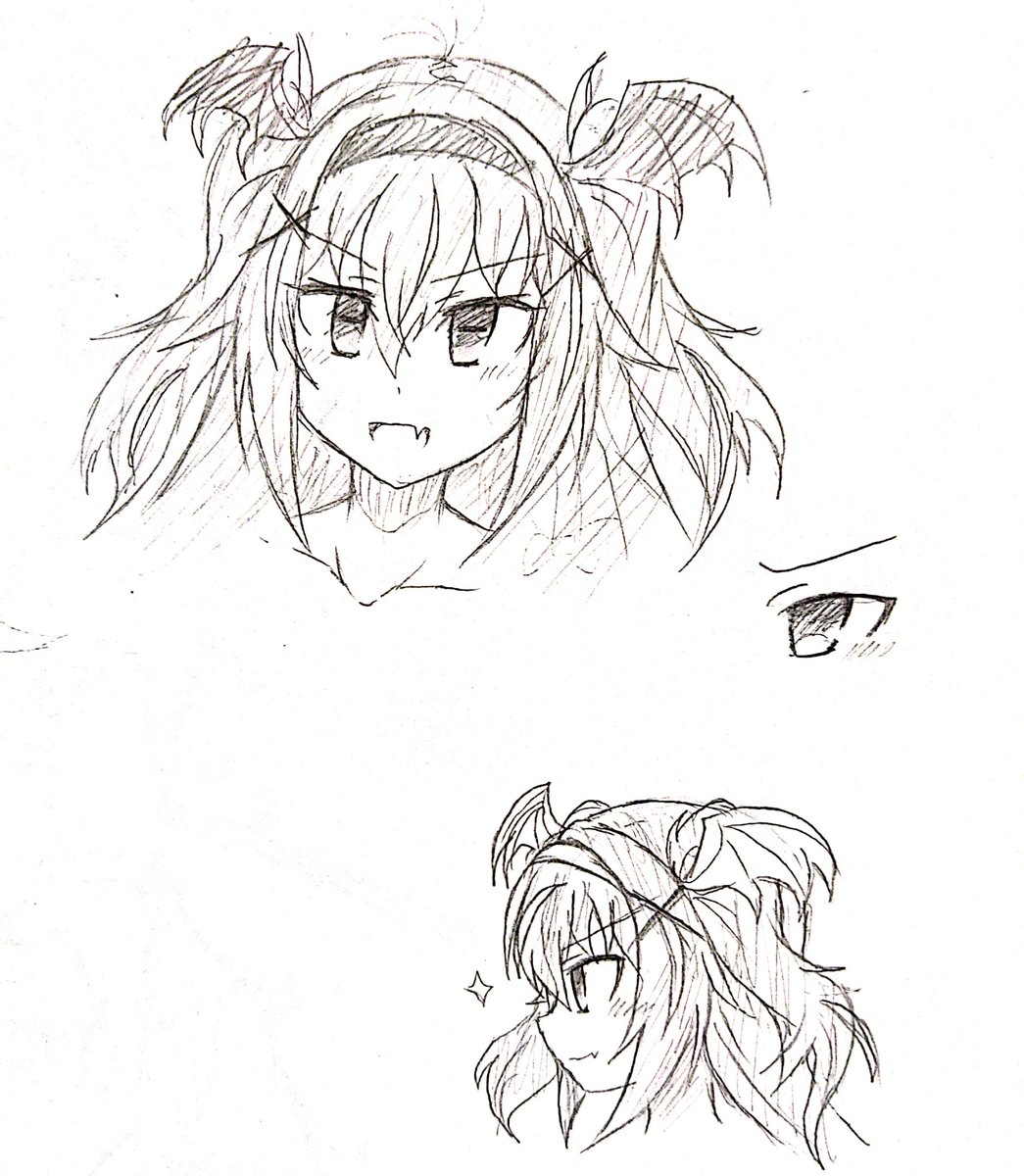 ①顔とか頭のデザインラフ(羊目にしようかと思って描いたがボツ)
②これでいいかという妥協も含めつつ全身のデザイン完成(姉に足の向きがおかしいことを指摘され修正)
③色付け(この時はボーダーニーハイを赤黒にしてたけど全体で見てあんまり見栄えが良くないってんでボツ)
④塗り完了 