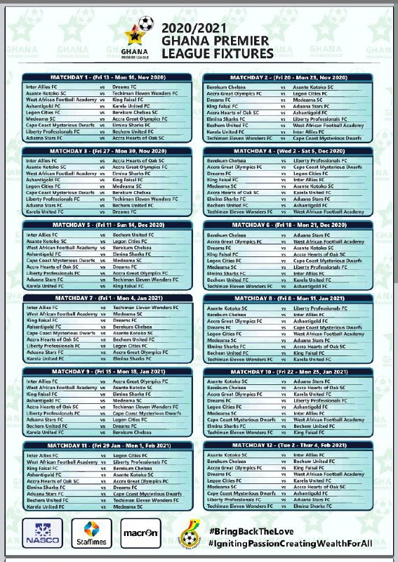 WestStreetTV's tweet photo. Ghana Football Association releases the 2020/2021 Ghana Premier League fixtures.

#weststeettv #GlobalSports #FootballisBack #ghana https://t.co/52U3K78oPD