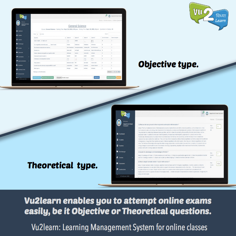 Vu2Learn's tweet photo. Vu2lean #LMSSolution’s exam module makes it easier for online exams. Students can attempt every type of question, be it objective-based or theoretical, giving them the freedom to take exams from anywhere. 
 https://t.co/zSz0IvrRhm

#OnlineEducation | #OnlineClasses |  #Exams | https://t.co/Cc4JbJxW6L