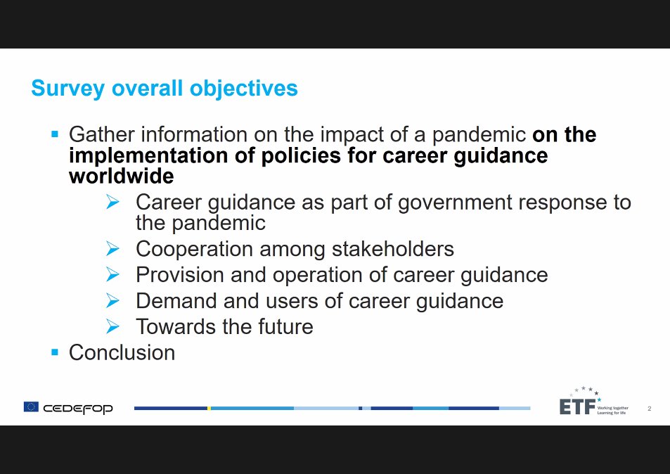Cedefop's tweet photo. #CareersNet meeting 2nd day starts with highlights of the joint international survey on the #Covid19 pandemic and #careerguidance systems and policy development, presented by Cedefop's Cynthia Harrison and @ernvillalba
 and @etfeuropa's Florian Kadletz https://t.co/qU7xsL0l3t