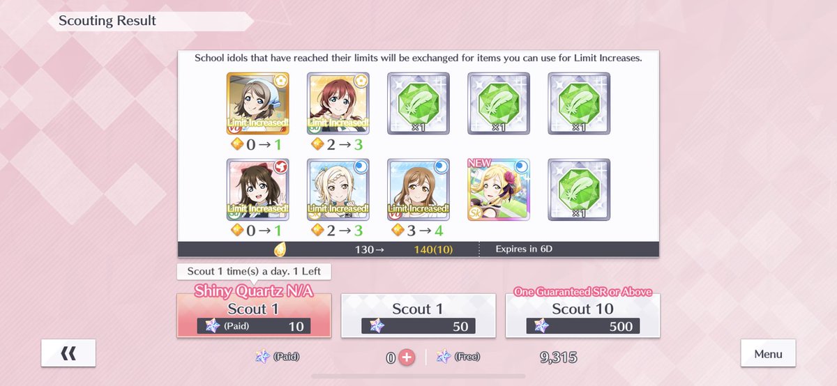 Scouts 13~14: oh shit i got another copy of the rinpana SR and also my favorite kasumi UR......and FES MARI???? HOLY SHIT AM I A WHALE NOW but seriously where the fuck is ai