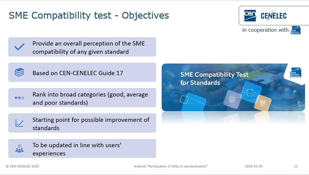 SBS_SME's tweet photo. @SBS_SME Director Maitane Olabarria explaining the objectives of the newly-released #SME Compatibility Test for #Standards at todays @Standards4EU #1010webinar🖥️w/ @d_waut
👉Assess the SME compatibility of a standard: https://t.co/y4ItCwkTao
#Standardsbuildtrust https://t.co/DqfPJmz78Z