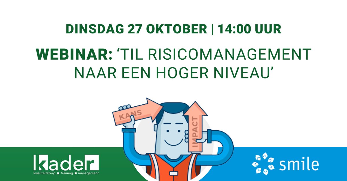 Kader_advies's tweet photo. De #RIE stijgt in plek op bestuursagenda’s, o.a. door meer controles Inspectie SZW. @OntdekSMILE en Kader geloven dat slechts voldoen aan verplichte registraties zonde is. Pak #risicomanagement integraal aan en blijf continu verbeteren! Volg ons #webinar: https://t.co/htjH57mDey https://t.co/d3C6eyzda7