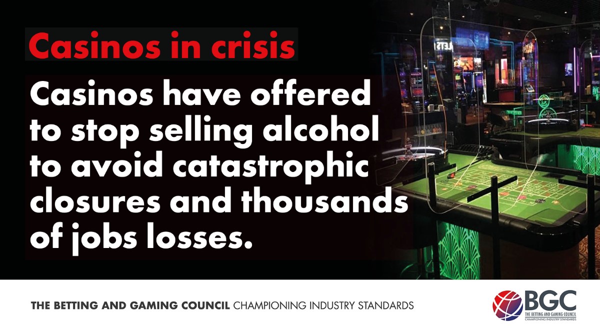 Thousands of casino sector jobs are at risk if they are forced to close their doors under any new  #COVID19 restrictions brought in by  @BorisJohnson. To avoid this nightmare scenario, they have offered to stop selling alcohol.Full story:  https://bettingandgamingcouncil.com/uncategorized/casinos-alcohol-ban-proposed/
