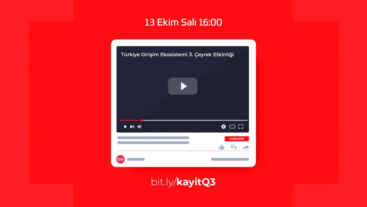 Türkiye Girişim Ekosistemi 2020 3. Çeyrek Etkinliği 13 Ekim Salı günü 16:00'da sadece canlı yayın olarak herkese açık olarak gerçekleşecek. Tek yapmanız gereken kayıt olmak (Hatırlatmak için) : bit.ly/kayitQ3