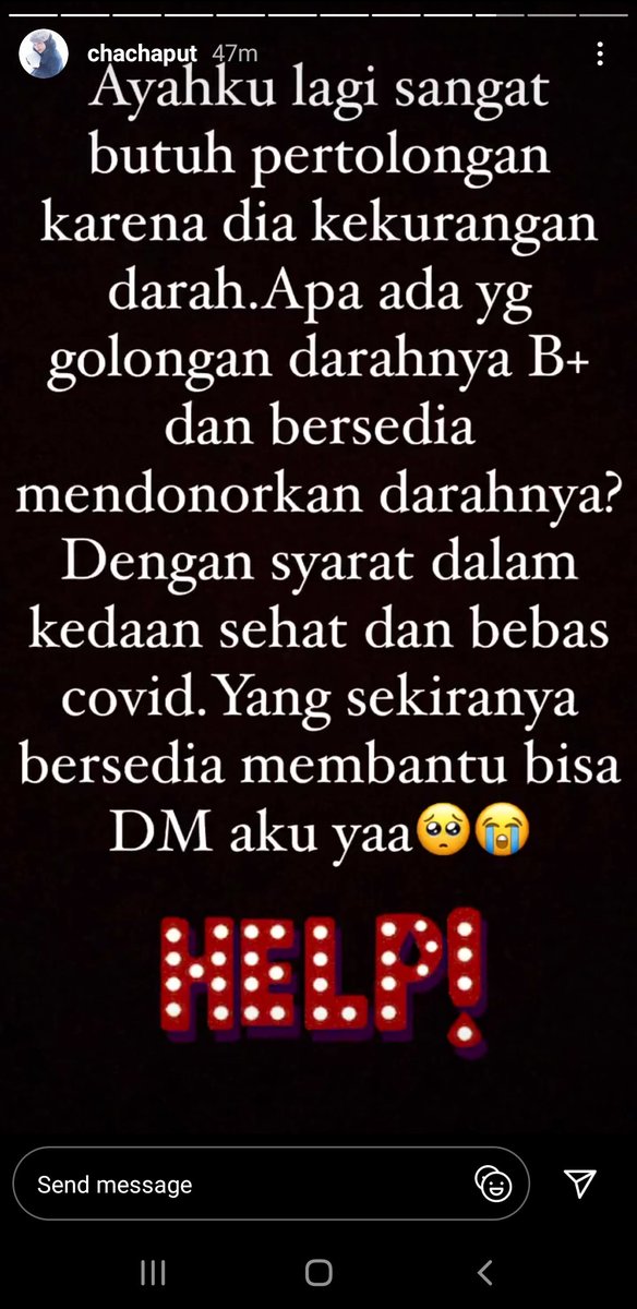 diraell's tweet photo. Bismillah, Assalamuallaikum warga twitter. Bantu tolong RT nya yaaa. Atau yang mau nolong langsung untuk donor darahnya juga boleh. Atau mau chat dulu ke ig nya juga boleh. Terimakasihh

IG: chachaput https://t.co/ejqNXV1yMI