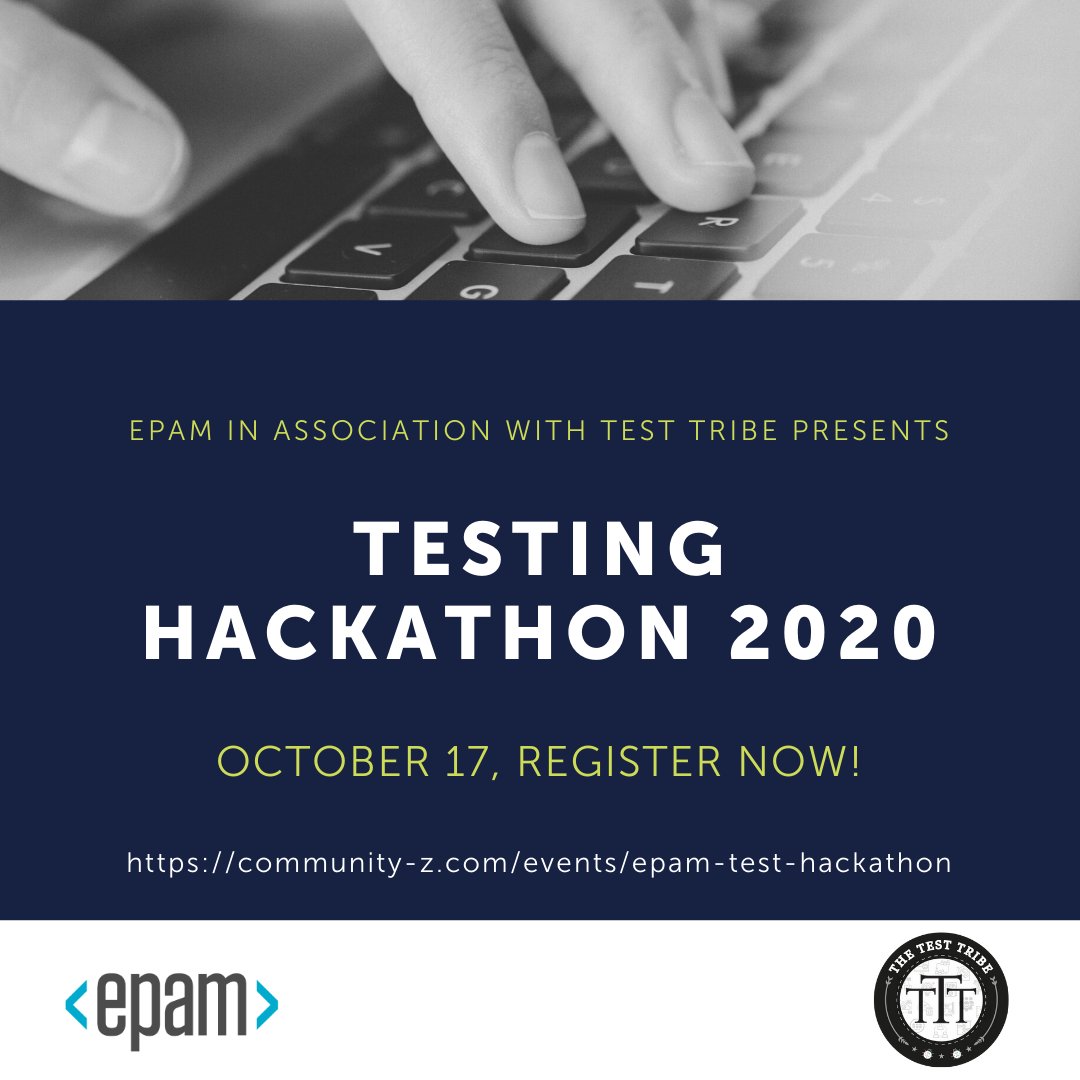 EPAM_India's tweet image. Have you registered yet? Registration closes soon for EPAM Testing Hackathon 2020... Shout out to our partners @TheTestTribe, for partnering with us on this!!

Log in here: community-z.com/events/epam-te…

#LearningWithEPAM #LifeAtEPAM #Hackathon