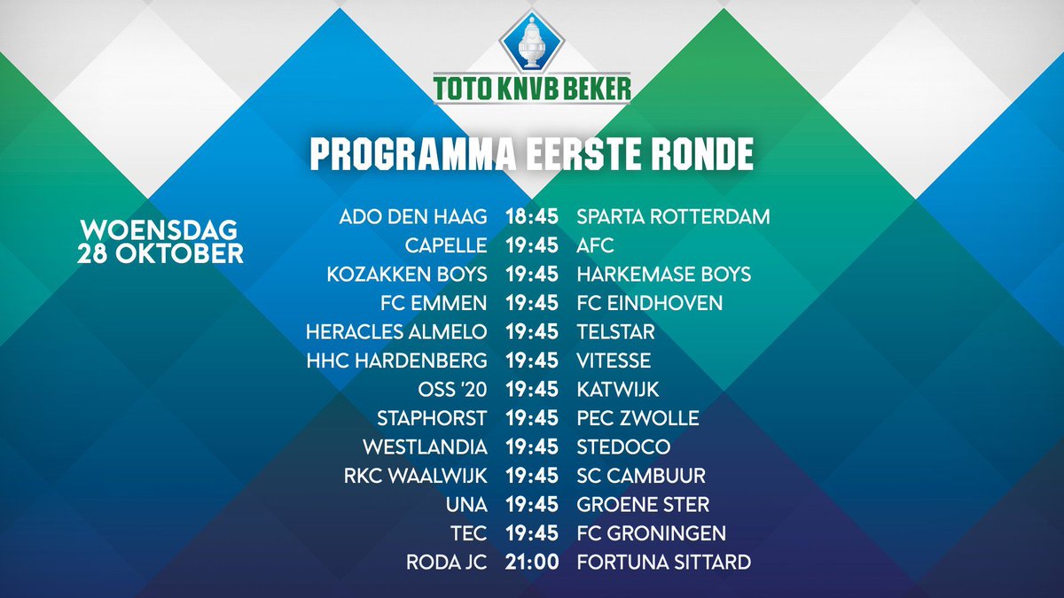 📆 De datum en het tijdstip voor het TOTO KNVB Beker-duel tussen <a href="/HHCHardenberg/">HHC Hardenberg</a> en <a href="/MijnVitesse/">Vitesse</a> is gepland!

We spelen op woensdag 28 oktober om 19.45 uur. #hhcvit
