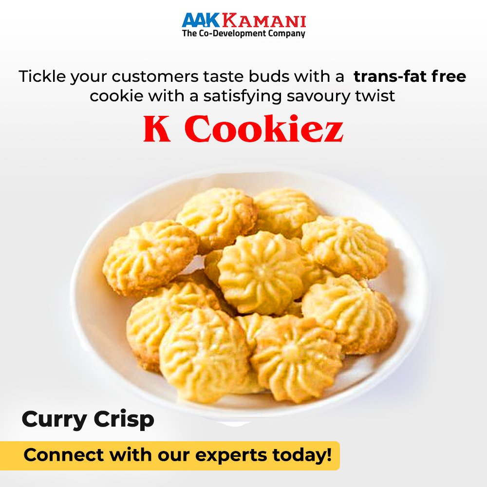 AAKIndiaCo's tweet image. Bake the perfect batch of savory curry crisp and give your customers a delightful alternative to sweet cookies with trans free K-Cookiez.
Visit: aakkamani.com/solutions/bake… or connect with our experts on 18002666363.

#AAKKamani 
#TheCoDevelopmentCompany 
#TheValueAddingPartnership