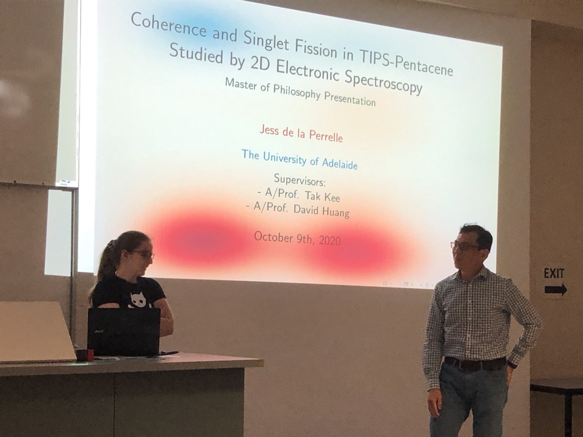 Chemistry@Adelaide (@adelaidechem) on Twitter photo Today's #UAChemSeminar was from <a href="/JDelaperrelle/">jess.delaperrelle</a> as she finishes up her Masters degree, working with <a href="/keex0003/">Tak W. Kee</a> and <a href="/dmhuang/">David Huang</a> on 2D-electronic spectroscopy. It was a fantastic seminar with complex techniques explained super clearly! Well done Jess!
#OzChem #MPhil #spectroscopy Today's #UAChemSeminar was from <a href="/JDelaperrelle/">jess.delaperrelle</a> as she finishes up her Masters degree, working with <a href="/keex0003/">Tak W. Kee</a> and <a href="/dmhuang/">David Huang</a> on 2D-electronic spectroscopy. It was a fantastic seminar with complex techniques explained super clearly! Well done Jess!
#OzChem #MPhil #spectroscopy
