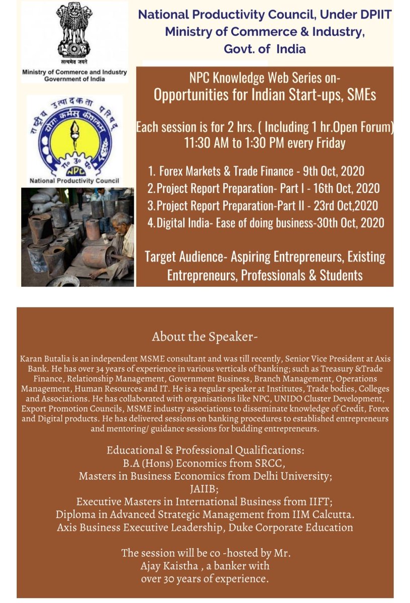 Starting today at 11:30 AM
NPC India knowledge web series on " Opportunities for Indian Start-ups & SMEs.
Register now: https://t.co/20B9HTtuXi
#npcindia #npc #startup #founders #entrepreneur #entrepreneurship #msme #sme #industry https://t.co/0ebRtRU3aH