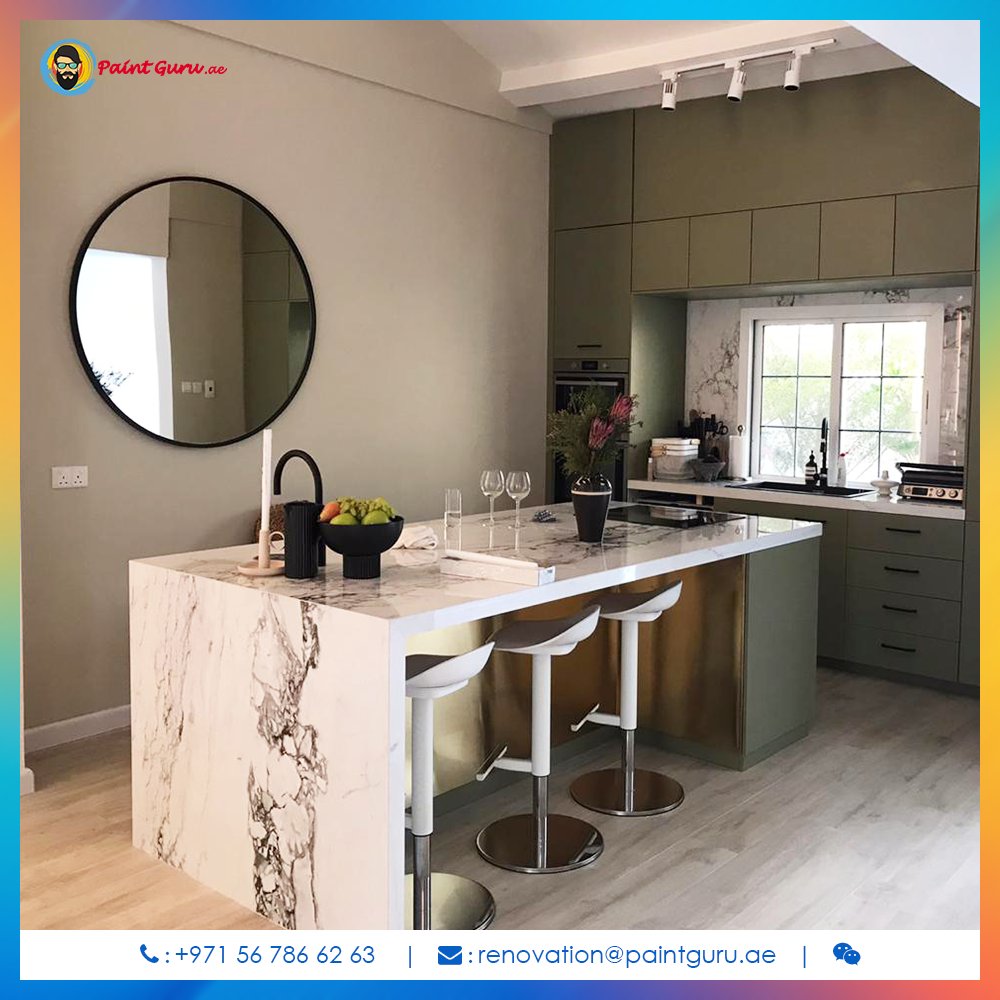 Check out our recent renovation work. FULL KITCHEN RENOVATION Contact us for design, style and colour ideas. DM us or Call: +971567866263 Visit the website paintguru.ae to know more #paintguru #kitchen #kitchens #kitchendesign #kitchenideas #kitchenremodel