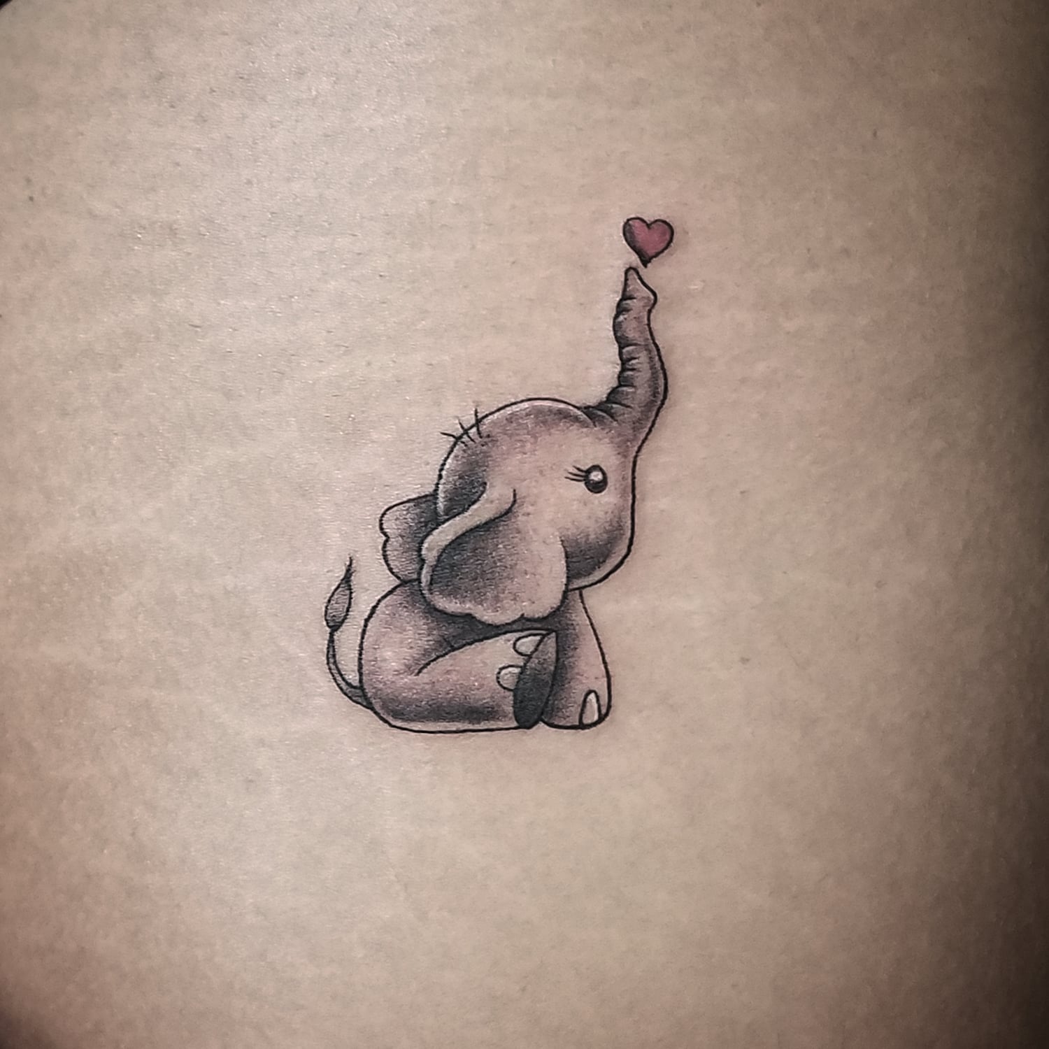 Kawaii Elephant and Peonies by Brenda Kaye : Tattoos