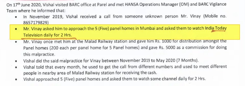 Thread on TRP fraud (elaboration of tweets by  @BefittingFacts and  @MinhazMerchant)On Oct 6, Kashinath Doekar of BARC files complaint in Thane police against India Today for TRP fraud.Thane police arrests Vishal Bhandari of BARC. 1/n