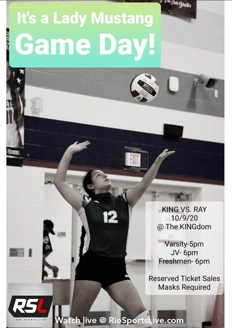 Our Lady Mustangs are ready to take on the Lady Texans!!!! Tonight at the KINGdom! Tune in live to RioSportsLive.com at 5pm for the Varsity game! Good luck to all teams!! #BeExtra #VirtuallyUnstoppable