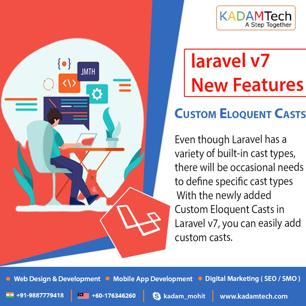 KadamTech1's tweet image. #Laravel 7 Features: Custom Eloquent Casts
Hire dedicated #Laravel_Developers & Programmers at #KadamTechnologies: A #Web & #Mobileappdevelopment company in India.
#laraveldevelopment #webdevelopment #softwaredevelopment #mobileappdevelopment #KadamTech #Jaipur #India #Malaysia