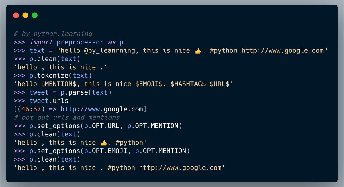 py_learning's tweet image. Clean scraped tweets data in #python 

$ pip install tweet-preprocessor