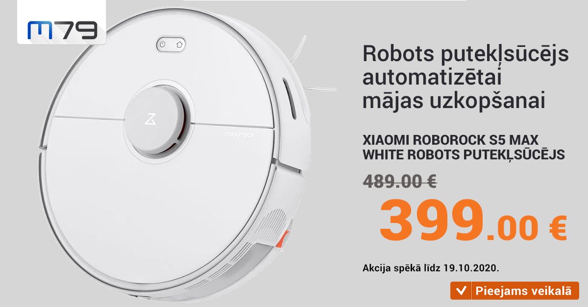 M79's tweet image. Padari ikdienu vieglāku ar robotu putekļsūcēju automatizētai mājas uzkopšanai
bit.ly/308mlQY
Akcija spēkā līdz 19.10.2020.
#Robots #Putekļsūcējs #RoborockS5Max #Akcija