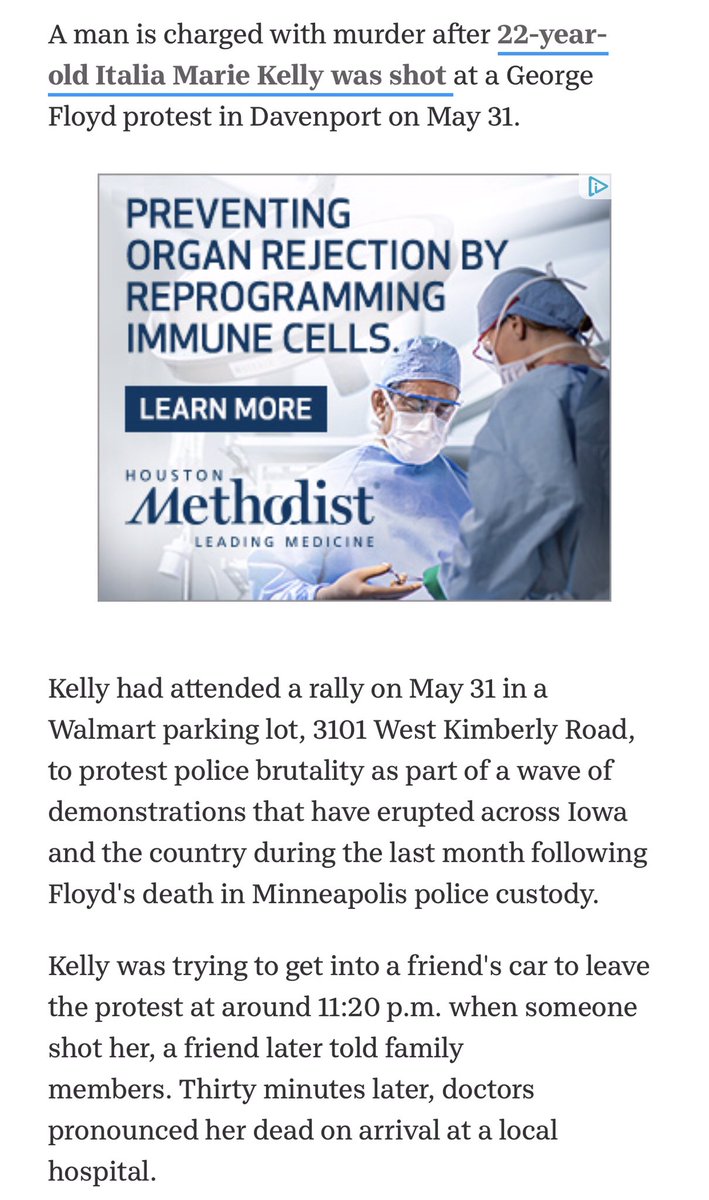 Italia Kelly was a protestor who was shot by some dude who looks white as hell. But remember the list says these people were killed by blm/antifa. Doesn’t look like that’s the case on most of these so far at all. We shall see! 3)