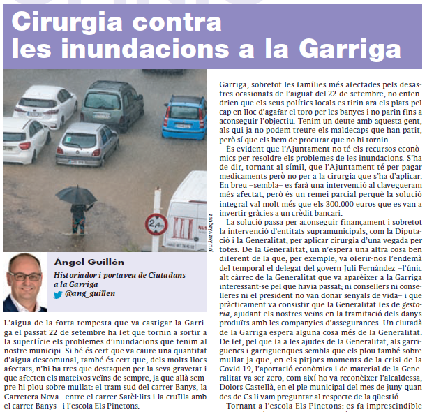 ang_guillen's tweet photo. Avui m'han publicat aquest article en @el9nou_vor on parlo sobre les afectacions de les inundacions del 22 de setembre a #laGarriga i les mesures que s'han d'aplicar de manera urgent. Mesures que acabin d'una vegada per totes amb aquests maldecaps. @AMPAElsPinetons #SOSPinetons https://t.co/EHmkAHLKDF