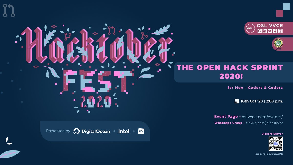 osl_vvce's tweet photo. Beginner or Pro, anyone can contribute!
Make yourself free this 10th of October for loads of fun and learning!
For further details and registration head to
https://t.co/Pi7aFfX3in
#hacktoberfest2020 #openhacksprint #developer #coder #noncoders @digitalocean @vvceofficial https://t.co/JGCanLYLzL