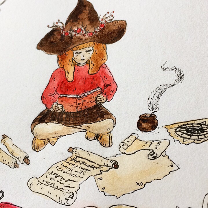 lucillustration's tweet photo. Witchtober day 6 ~ school
-
Those are supposed to be scrolls on the left, I know they look like elongated sausage rolls. 📚🌭📚🍎🖋
-
Fineliner pen and watercolour illustration.
@elby.draws ‘ witchtober challenge.
-
#witchtober #library #autumn #halloween #spookyseason https://t.co/zsmAa3wS1z
