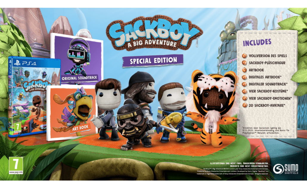 collectabox's tweet photo. 🐻🐯JETZT VORBESTELLBAR: Sackboy A Big Adventure Special Edition - 99,99€

Inhalt:
* Sackboy-Plüschfigur
* Artbook
* Digitales Artbook
* Digitaler Soundtrack
* 4 Sackboy-Kostüme
* 4 Sackboy-Emotionen
* 20 Sackboy-Avatare

🛒 https://t.co/oFmnIQgXmk (Ref-Link)

#PS4 #Sackboy https://t.co/8T2h08VkZm