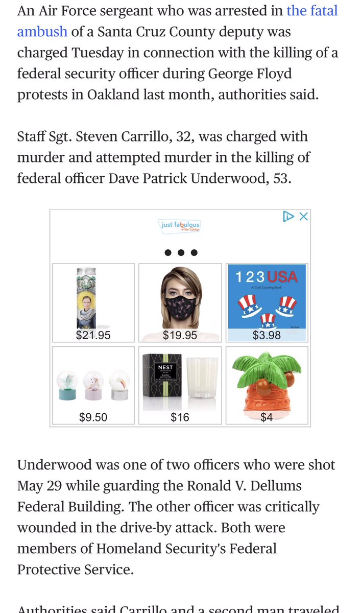Patrick underwood was a federal agent who was killed by Staff Sgt Steven Carrillo who was a boogaloo boy.  again, not a “victim of antifa/blm” scenario. This list is wild as hell  people really just post ANYTHING. 6)