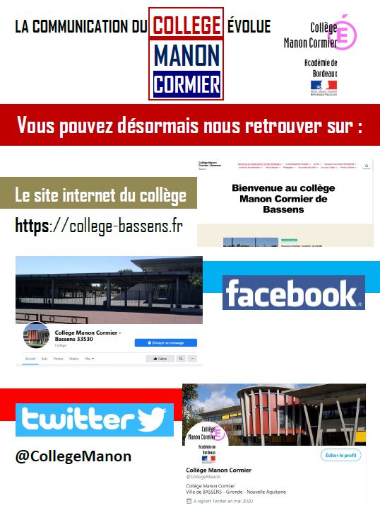 CollegeManon's tweet photo. Pour suivre l'actualité du collège Manon Cormier de BASSENS 👉 https://t.co/t5z4nKj2Az
