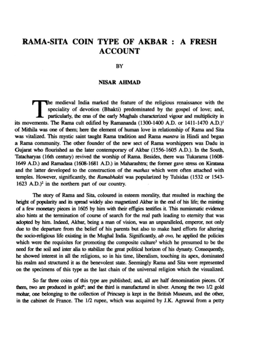 2. "Rama-Sita Coin Type of Akbar: A Fresh Account" in WH Siddiqi (ed.), Studies in Archaeology and History (Rampur, 2003) — earlier published in the journal Bharati Vol. 22 (Varanasi, 1995-96).