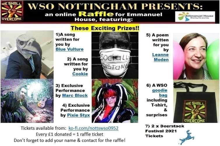 Did you see the wonderful raffle prizes available? Song commissions from  @CookieNottm &  @bainy2 ; bespoke poem by  @LeanneModenPoet ; personal gigs from  @marcblockmusic &  #PixieStyx;  @Deerstock fest tickets;  @WeShallWeekend goodies. Tix   https://ko-fi.com/nottswso0952  #WSO2020Cont...
