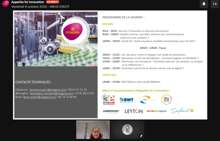 VitagoraGNS's tweet photo. C'est parti pour #AppetiteForInnovation! Bérengère Moindrot, responsable dvpt international à Vitagora, ouvre cet événement #veille #agroalimentaire Quel impact de la #covid19 sur les #tendances de consommation, quels enjeux pour les entreprises en terme de prod, distribution... https://t.co/D7R0xT7ZFf