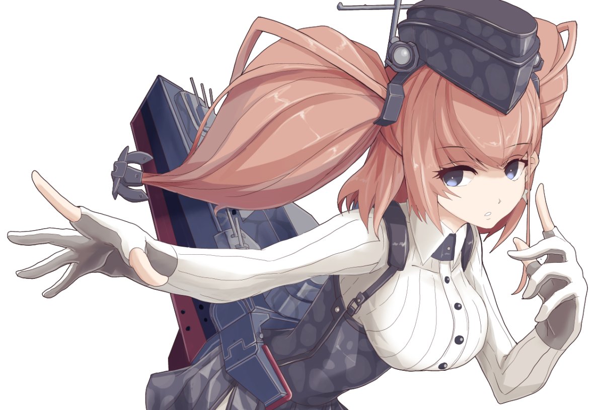 atlanta (kancolle) 1girl partially fingerless gloves solo hat garrison cap brown hair gloves  illustration images