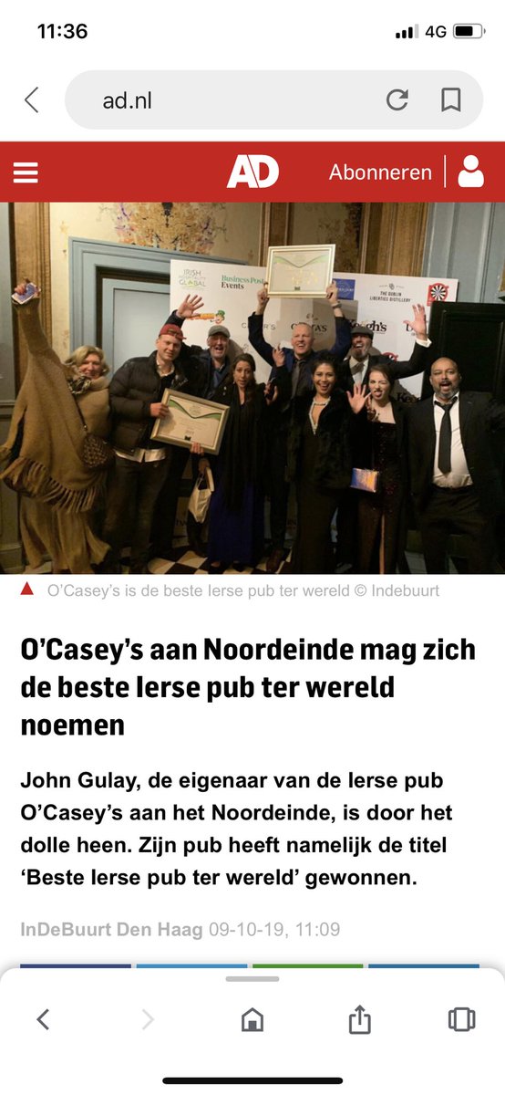 Ocaseysirishpub's tweet photo. The day after... Een greep uit het nieuws nadat O’Casey’s Den Haag de hoofdprijs heeft gepakt op de Irish Hospitality awards in Dublin. Vandaag een jaar plus een dag de Beste Ierse pub ter wereld #awards #irishpub #denhaag #horeca #khn #misset @HetNoordeinde @omroepwest @NOS https://t.co/O4pIBduvWZ