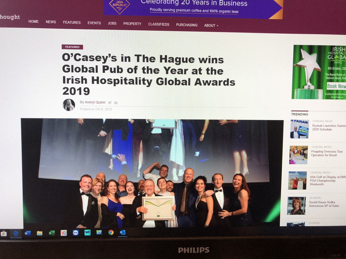 The day after... Een greep uit het nieuws nadat O’Casey’s Den Haag de hoofdprijs heeft gepakt op de Irish Hospitality awards in Dublin. Vandaag een jaar plus een dag de Beste Ierse pub ter wereld #awards #irishpub #denhaag #horeca #khn  #misset <a href="/HetNoordeinde/">Het Noordeinde</a> <a href="/omroepwest/">Omroep West</a> <a href="/NOS/">NOS</a>
