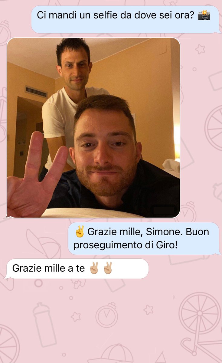 "Chat, si gira", la nostra rubrica di brevi conversazioni tecnologiche con i protagonisti del #Giro2020, torna con un'intervista a Simone Consonni del <a href="/TeamCOFIDIS/">Team Cofidis</a>, direttamente dal lettino dei massaggi di ieri sera 📱